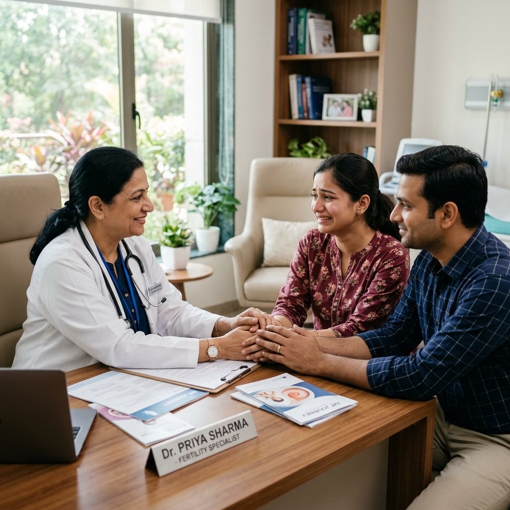 Fertility doctor consulting with a couple